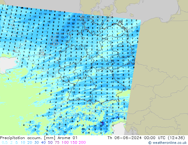 Precipitation accum. Arome 01 czw. 06.06.2024 00 UTC