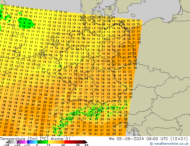 Temperature (2m) Arome 01 St 05.06.2024 09 UTC