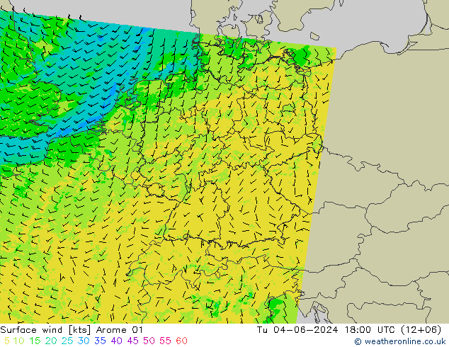 Rüzgar 10 m Arome 01 Sa 04.06.2024 18 UTC