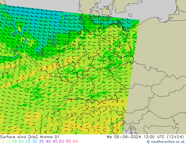 Viento 10 m Arome 01 mié 05.06.2024 12 UTC