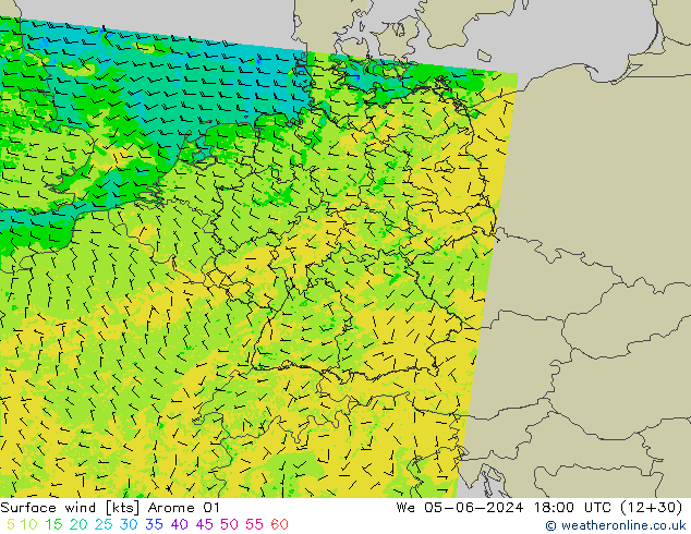 Wind 10 m Arome 01 wo 05.06.2024 18 UTC