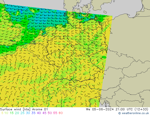 Wind 10 m Arome 01 wo 05.06.2024 21 UTC