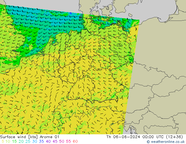 Surface wind Arome 01 Th 06.06.2024 00 UTC