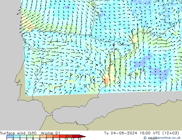  10 m (bft) Arome 01  04.06.2024 15 UTC