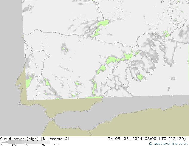 Cloud cover (high) Arome 01 Th 06.06.2024 03 UTC