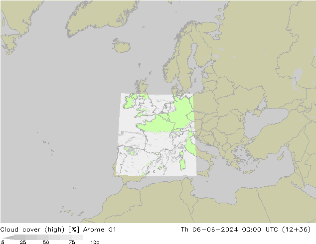 Cloud cover (high) Arome 01 Th 06.06.2024 00 UTC