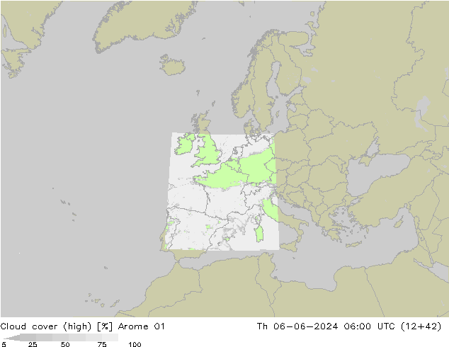 Cloud cover (high) Arome 01 Th 06.06.2024 06 UTC