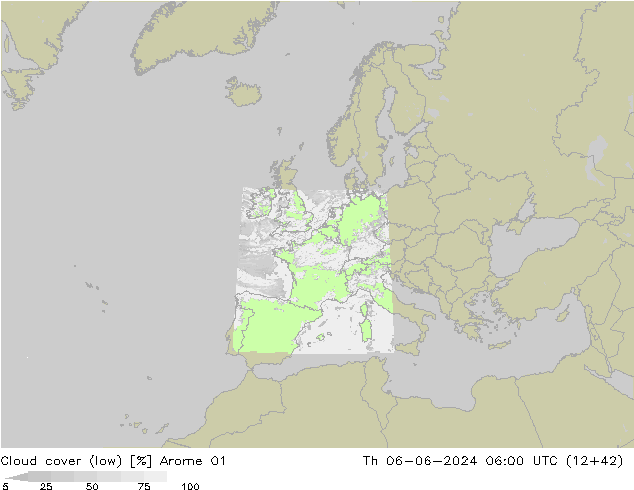 Cloud cover (low) Arome 01 Th 06.06.2024 06 UTC