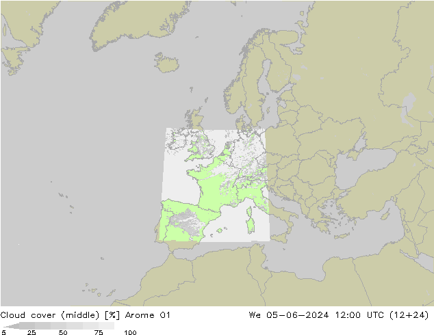 nuvens (médio) Arome 01 Qua 05.06.2024 12 UTC