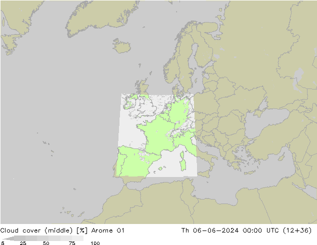 Cloud cover (middle) Arome 01 Th 06.06.2024 00 UTC