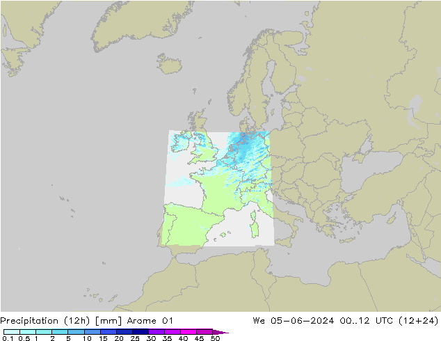 Precipitazione (12h) Arome 01 mer 05.06.2024 12 UTC