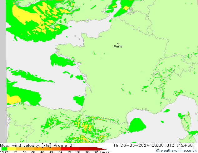 Max. wind velocity Arome 01 jue 06.06.2024 00 UTC