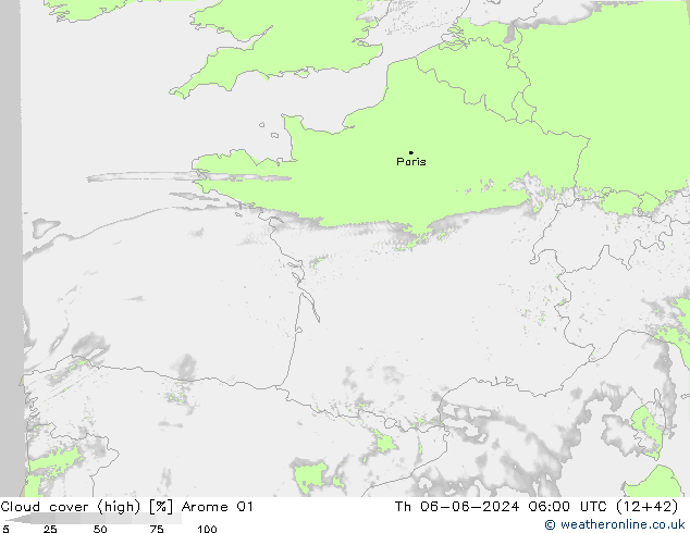 zachmurzenie (wysokie) Arome 01 czw. 06.06.2024 06 UTC