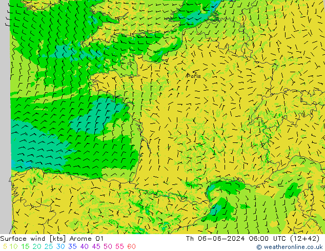 Bodenwind Arome 01 Do 06.06.2024 06 UTC