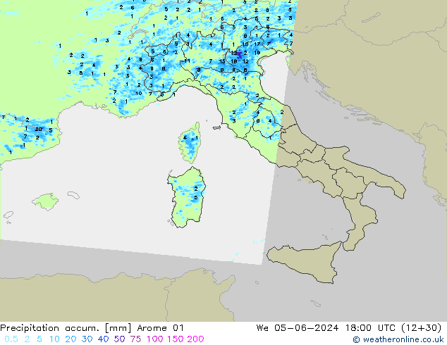 Precipitation accum. Arome 01 Qua 05.06.2024 18 UTC