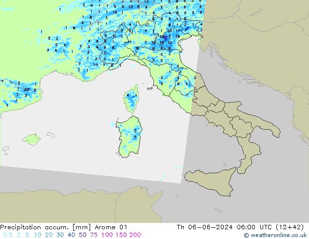 Precipitation accum. Arome 01 Th 06.06.2024 06 UTC