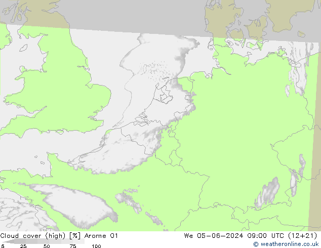 Bewolking (Hoog) Arome 01 wo 05.06.2024 09 UTC