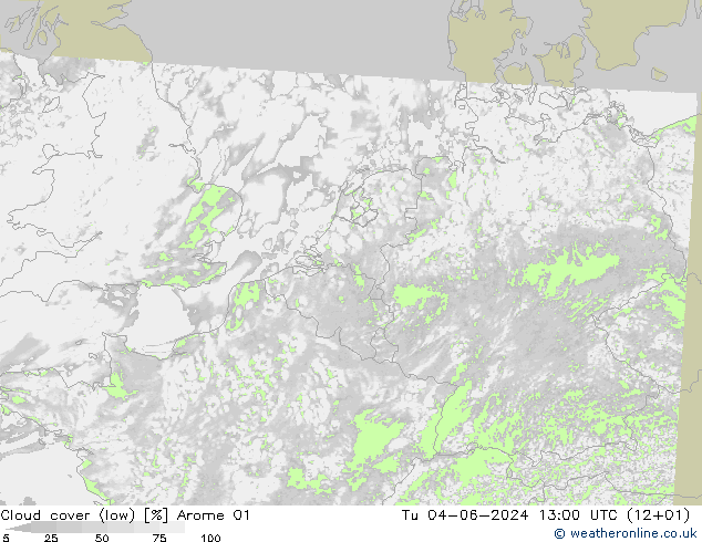 Bewolking (Laag) Arome 01 di 04.06.2024 13 UTC