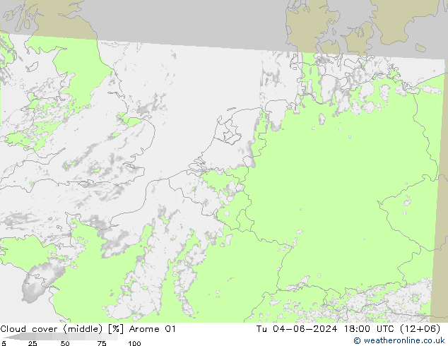 Cloud cover (middle) Arome 01 Tu 04.06.2024 18 UTC