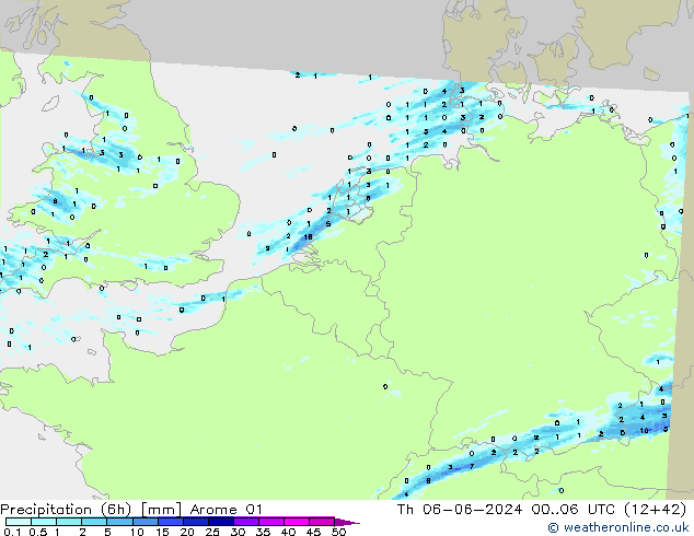 Precipitation (6h) Arome 01 Th 06.06.2024 06 UTC