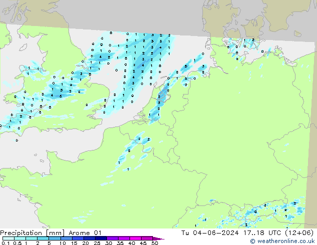 Srážky Arome 01 Út 04.06.2024 18 UTC