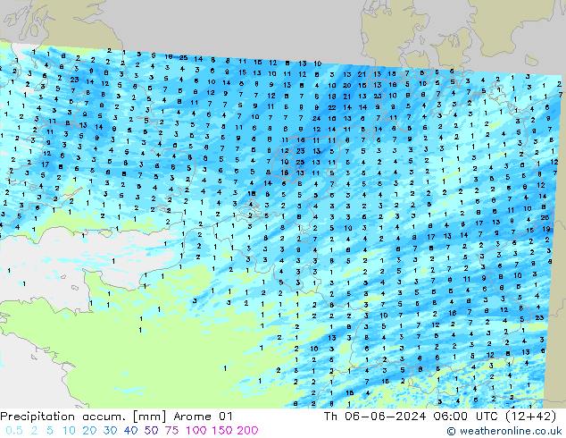 Precipitation accum. Arome 01 Th 06.06.2024 06 UTC