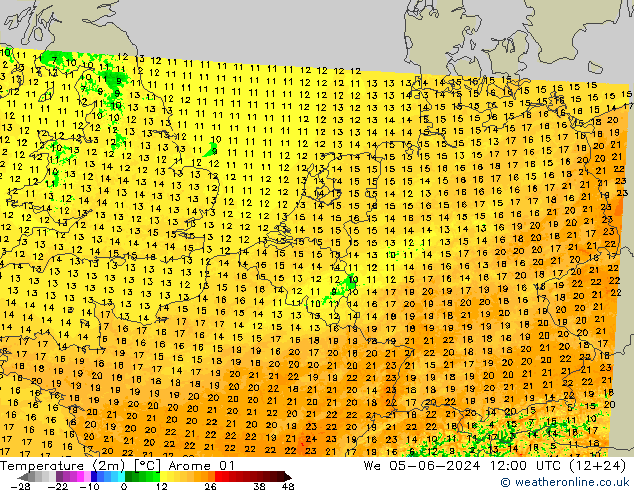 温度图 Arome 01 星期三 05.06.2024 12 UTC