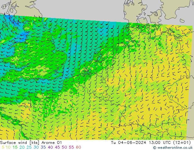 Bodenwind Arome 01 Di 04.06.2024 13 UTC