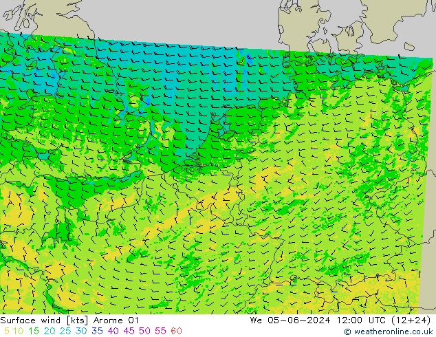 Vento 10 m Arome 01 mer 05.06.2024 12 UTC