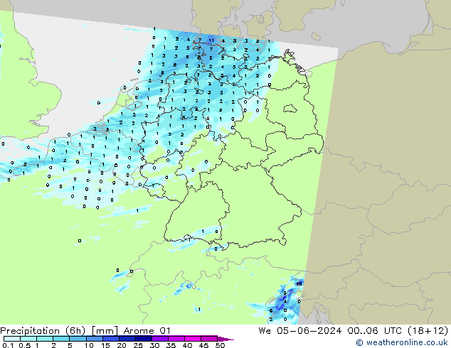 Precipitation (6h) Arome 01 St 05.06.2024 06 UTC