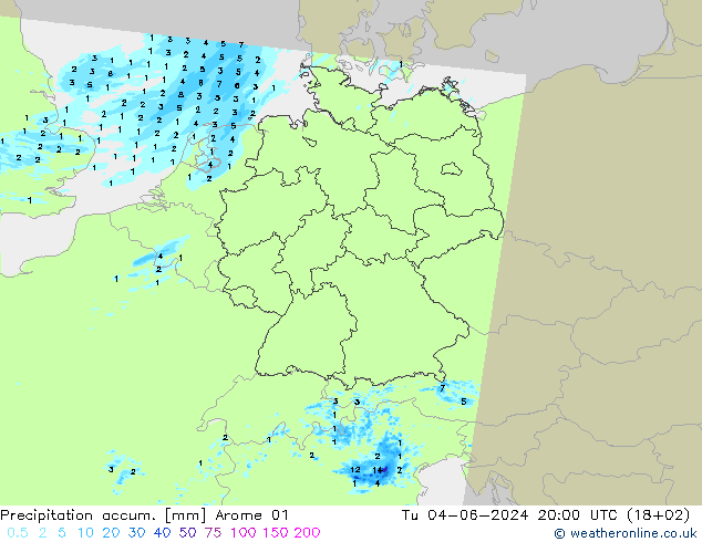 Precipitación acum. Arome 01 mar 04.06.2024 20 UTC