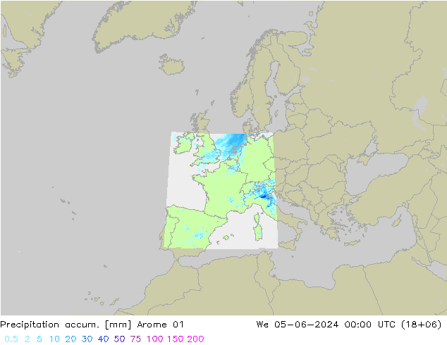 Precipitation accum. Arome 01 We 05.06.2024 00 UTC