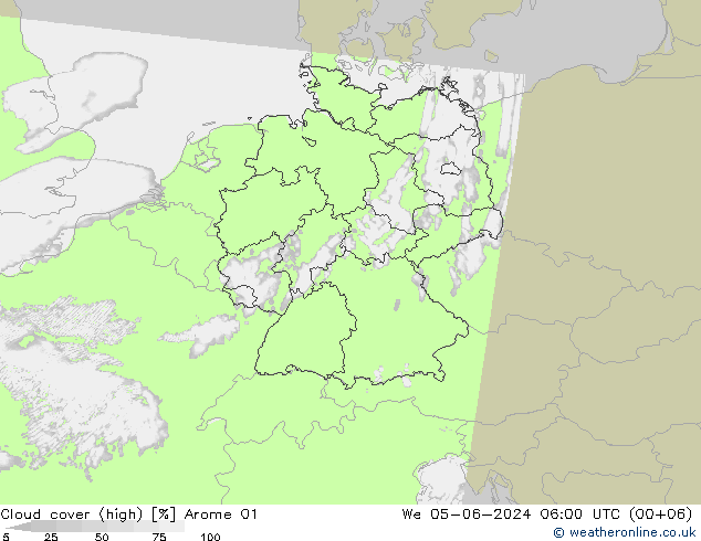 zachmurzenie (wysokie) Arome 01 śro. 05.06.2024 06 UTC