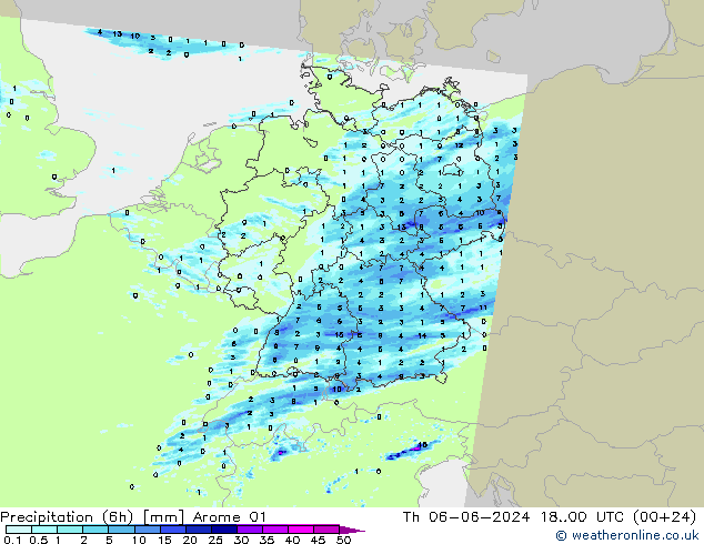 Precipitation (6h) Arome 01 Th 06.06.2024 00 UTC