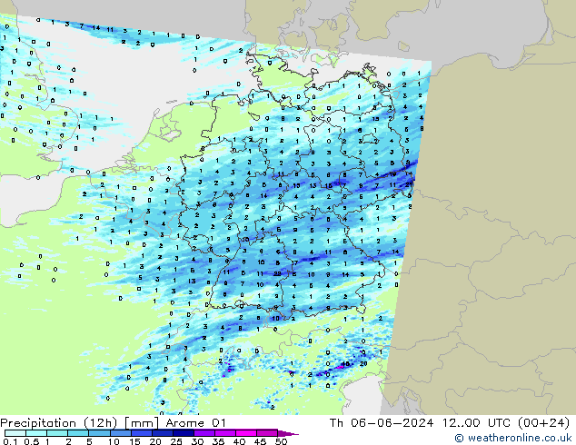 Précipitation (12h) Arome 01 jeu 06.06.2024 00 UTC