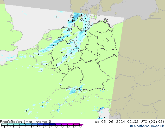 Neerslag Arome 01 wo 05.06.2024 03 UTC