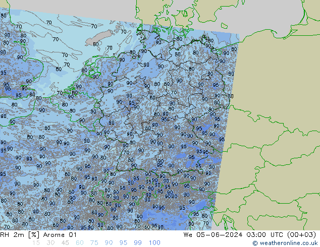 RH 2m Arome 01 Mi 05.06.2024 03 UTC