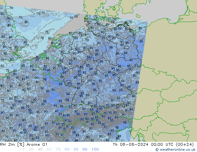 RH 2m Arome 01 Th 06.06.2024 00 UTC