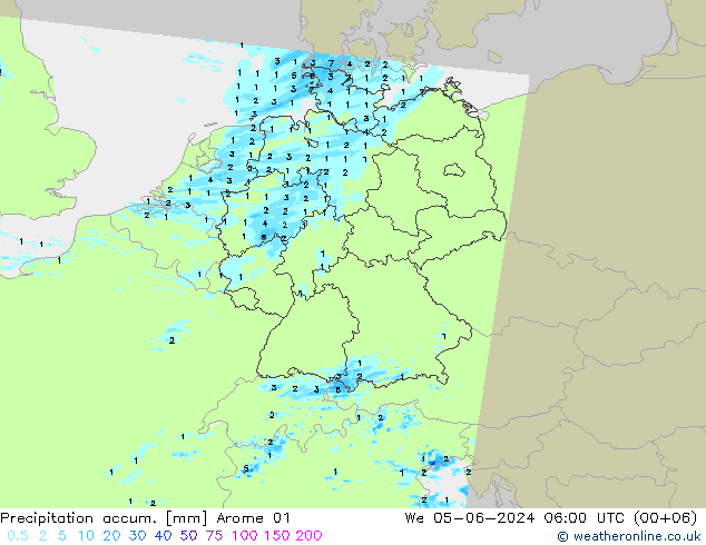 Precipitation accum. Arome 01 St 05.06.2024 06 UTC