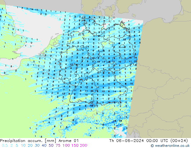 Précipitation accum. Arome 01 jeu 06.06.2024 00 UTC