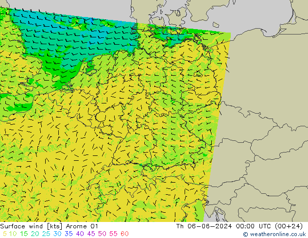 Surface wind Arome 01 Th 06.06.2024 00 UTC