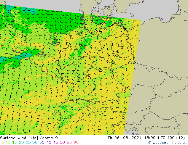 Surface wind Arome 01 Th 06.06.2024 18 UTC