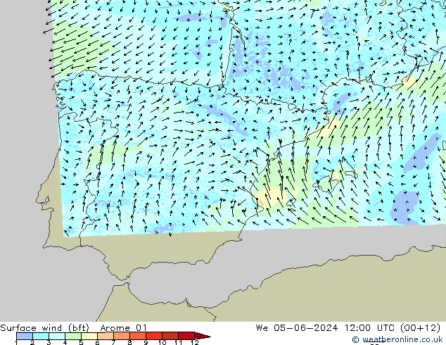 Rüzgar 10 m (bft) Arome 01 Çar 05.06.2024 12 UTC