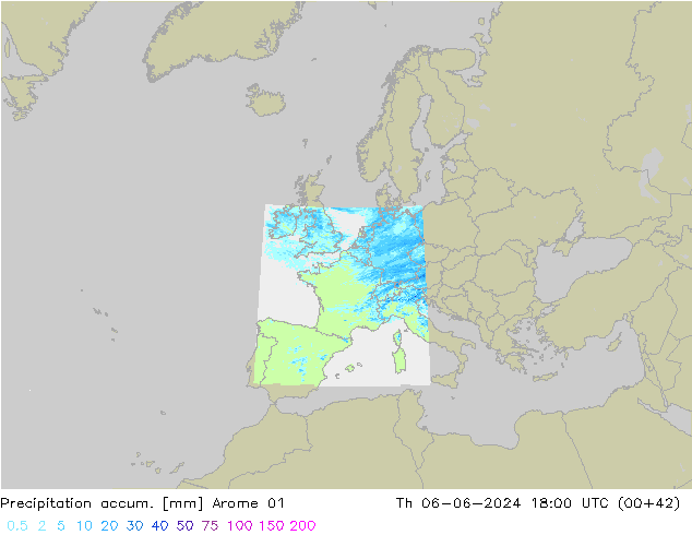 Precipitation accum. Arome 01 Th 06.06.2024 18 UTC