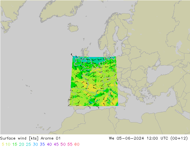 Vento 10 m Arome 01 Qua 05.06.2024 12 UTC