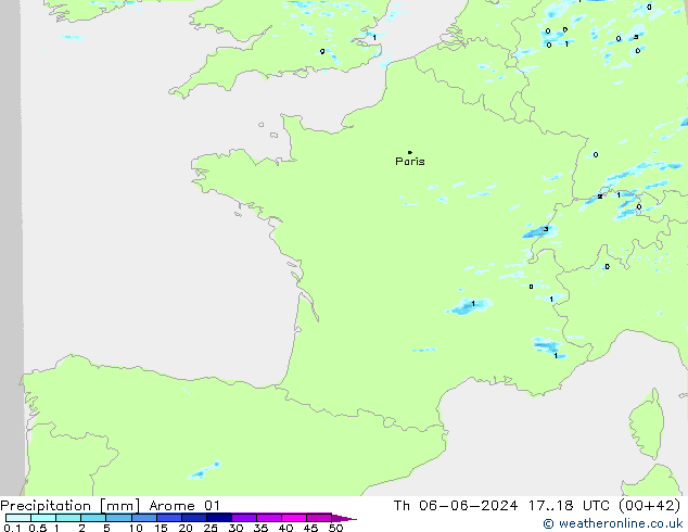 Srážky Arome 01 Čt 06.06.2024 18 UTC