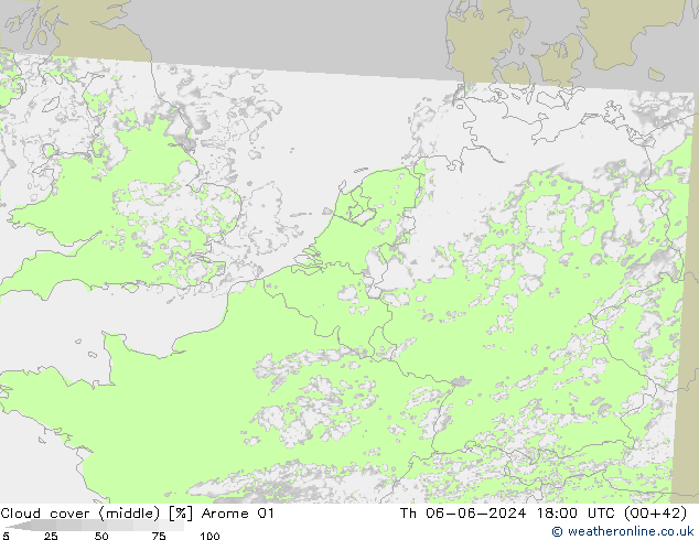 Cloud cover (middle) Arome 01 Th 06.06.2024 18 UTC