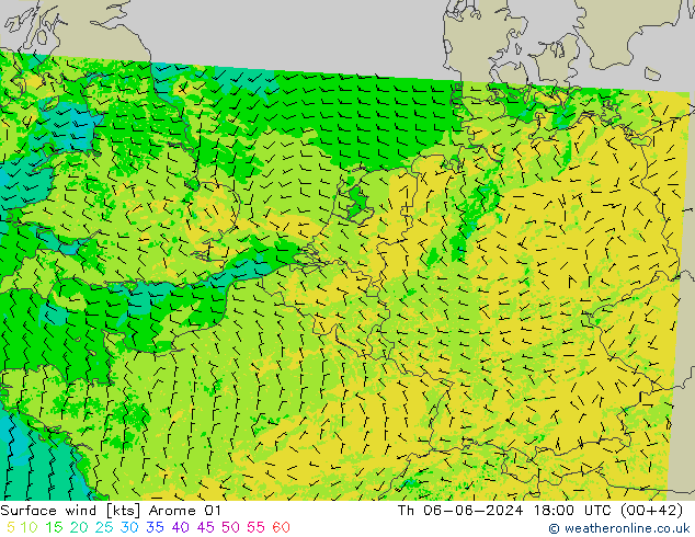 Vento 10 m Arome 01 Qui 06.06.2024 18 UTC