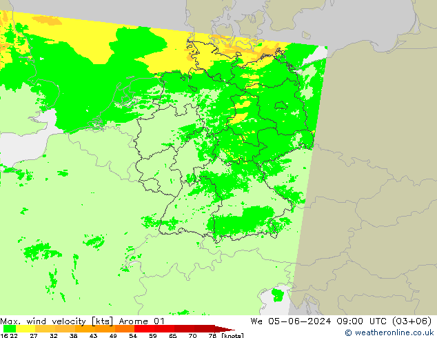 Maks. Rüzgar Hızı Arome 01 Çar 05.06.2024 09 UTC