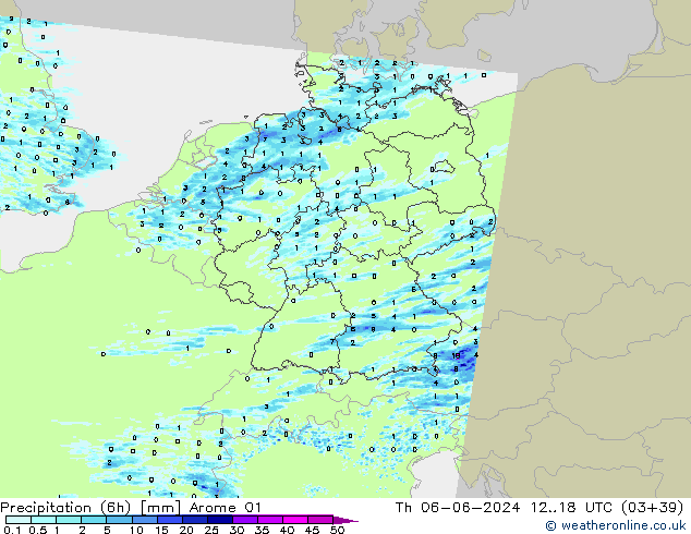 Yağış (6h) Arome 01 Per 06.06.2024 18 UTC